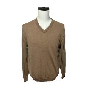 Hart Schaffner Marx Sweater Mens Large Tan Extra Fine Merino Wool Long Sleeve